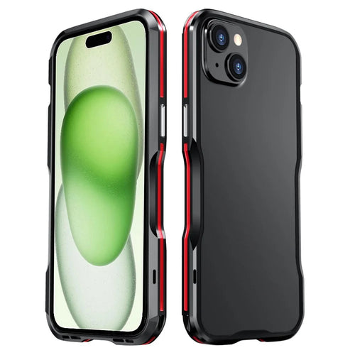 LUPHIE Bumper Case for iPhone 15 Plus Metal Frame Drop-proof Phone Protective Shell Cover - Black  /  Red - 1