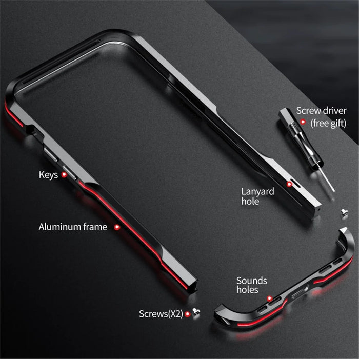 LUPHIE Anti-drop Bumper Case for iPhone 15 Pro Max Metal Frame Screw Lock Mobile Phone Cover - Black  /  Red - 6