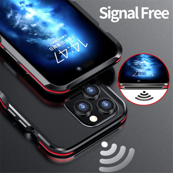 LUPHIE Anti-drop Bumper Case for iPhone 15 Pro Max Metal Frame Screw Lock Mobile Phone Cover - Black  /  Red - 7