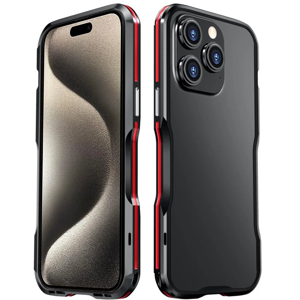 LUPHIE Bumper Case for iPhone 15 Pro Anti-Fall Shockproof Metal Frame Phone Cover Protector - Black  /  Red - 1