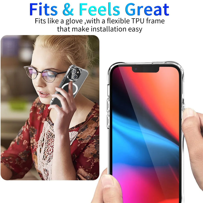 For iPhone 15 TPU+Acrylic Magnetic Case Compatible with Magsafe Shockproof Air-Guard Corners Phone Cover - 3