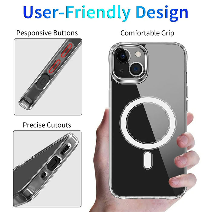 For iPhone 15 TPU+Acrylic Magnetic Case Compatible with Magsafe Shockproof Air-Guard Corners Phone Cover - 4