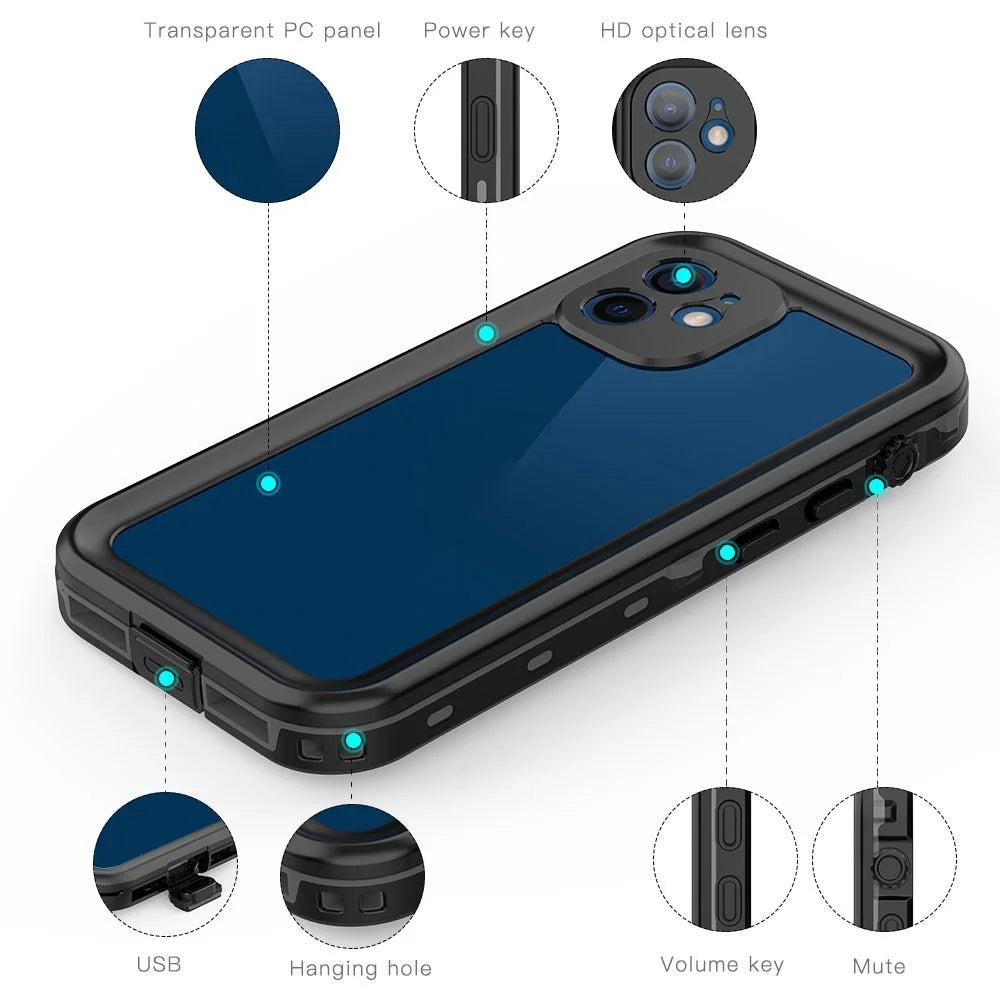 REDPEPPER Dot+ Series For iPhone 12 mini PC+TPU Sealed Phone Case IP68 Waterproof Snowproof Snorkeling Clear Cover - 7