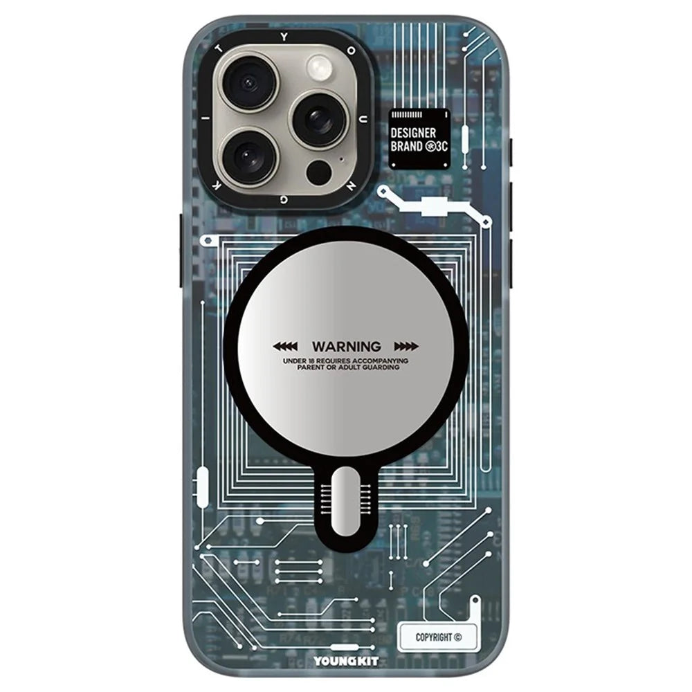 YOUNGKIT For iPhone 15 Pro Max Soft TPU Phone Case Compatible with MagSafe Metal Lens Frame IMD Phone Cover - Grey - 1