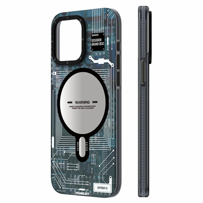 YOUNGKIT For iPhone 15 Pro Max Soft TPU Phone Case Compatible with MagSafe Metal Lens Frame IMD Phone Cover - Grey - 2