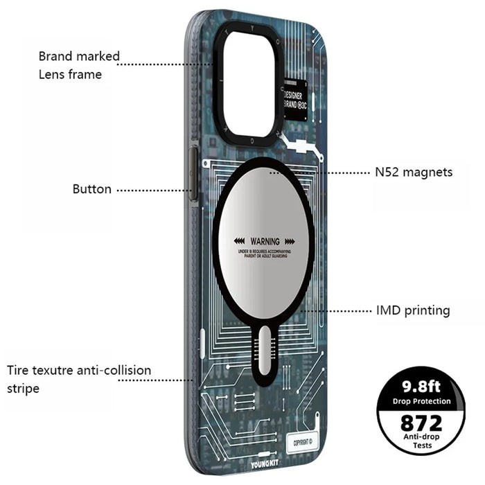 YOUNGKIT For iPhone 15 Pro Max Soft TPU Phone Case Compatible with MagSafe Metal Lens Frame IMD Phone Cover - Grey - 3