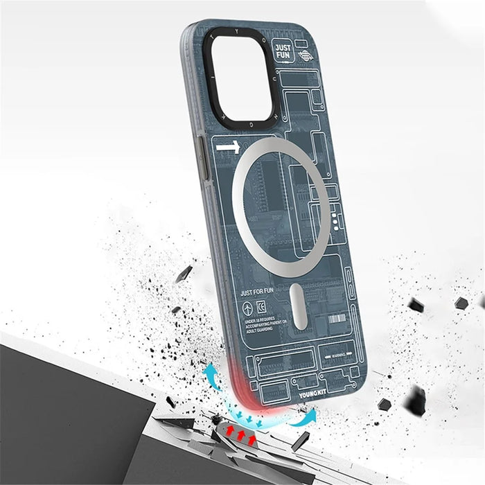 YOUNGKIT For iPhone 15 Pro Max Soft TPU Phone Case Compatible with MagSafe Metal Lens Frame IMD Phone Cover - Grey - 5