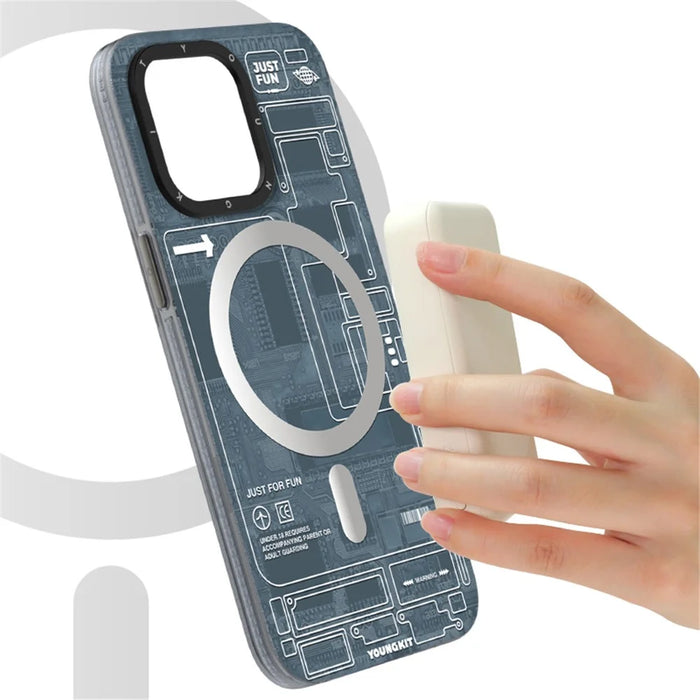 YOUNGKIT For iPhone 15 Pro Max Soft TPU Phone Case Compatible with MagSafe Metal Lens Frame IMD Phone Cover - Grey - 6