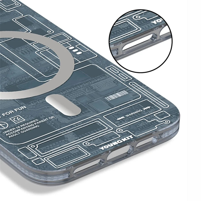 YOUNGKIT For iPhone 15 Pro Max Soft TPU Phone Case Compatible with MagSafe Metal Lens Frame IMD Phone Cover - Grey - 7