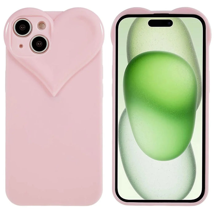 Dustproof TPU Shell for iPhone 15 , Heart Shaped Camera Protection Cell Phone Case - Pink - 1