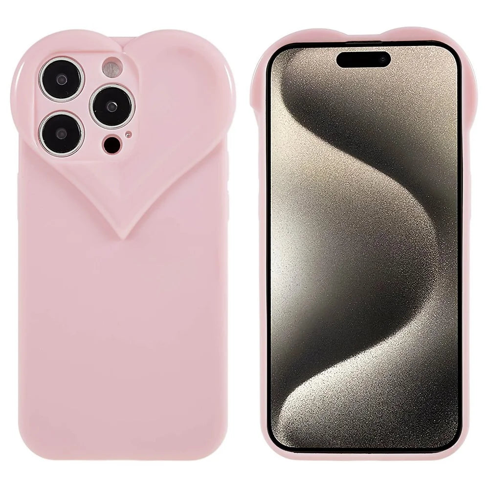 For iPhone 15 Pro Raised Bezel Protection Phone Cover TPU Cell Phone Case Heart Shaped Design - Pink - 1