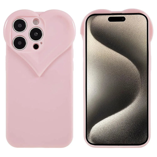 For iPhone 15 Pro Raised Bezel Protection Phone Cover TPU Cell Phone Case Heart Shaped Design - Pink - 1