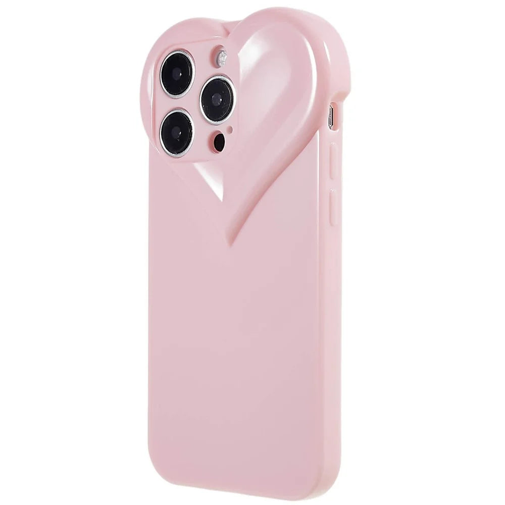 For iPhone 15 Pro Raised Bezel Protection Phone Cover TPU Cell Phone Case Heart Shaped Design - Pink - 2