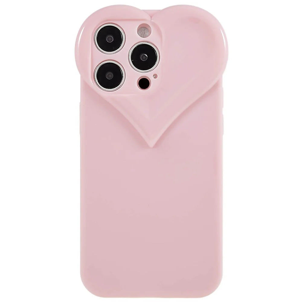 For iPhone 15 Pro Raised Bezel Protection Phone Cover TPU Cell Phone Case Heart Shaped Design - Pink - 4