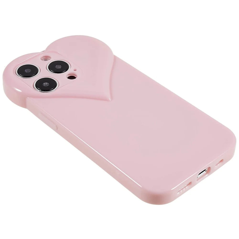 For iPhone 15 Pro Raised Bezel Protection Phone Cover TPU Cell Phone Case Heart Shaped Design - Pink - 5