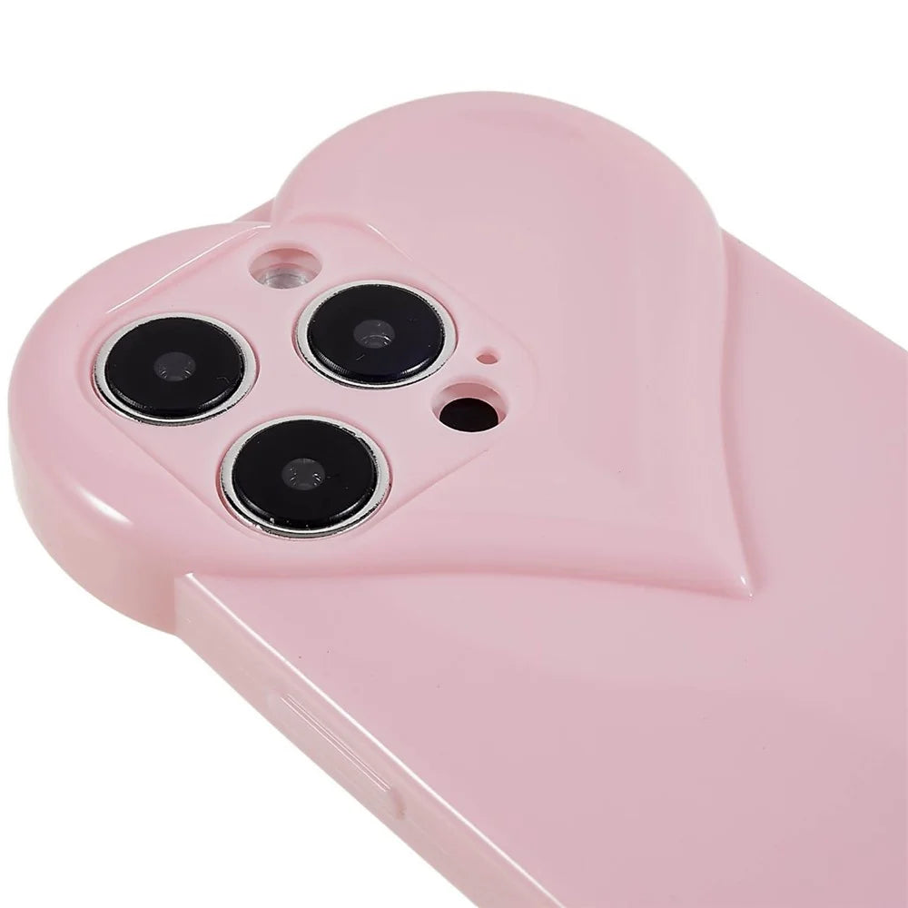 For iPhone 15 Pro Raised Bezel Protection Phone Cover TPU Cell Phone Case Heart Shaped Design - Pink - 7