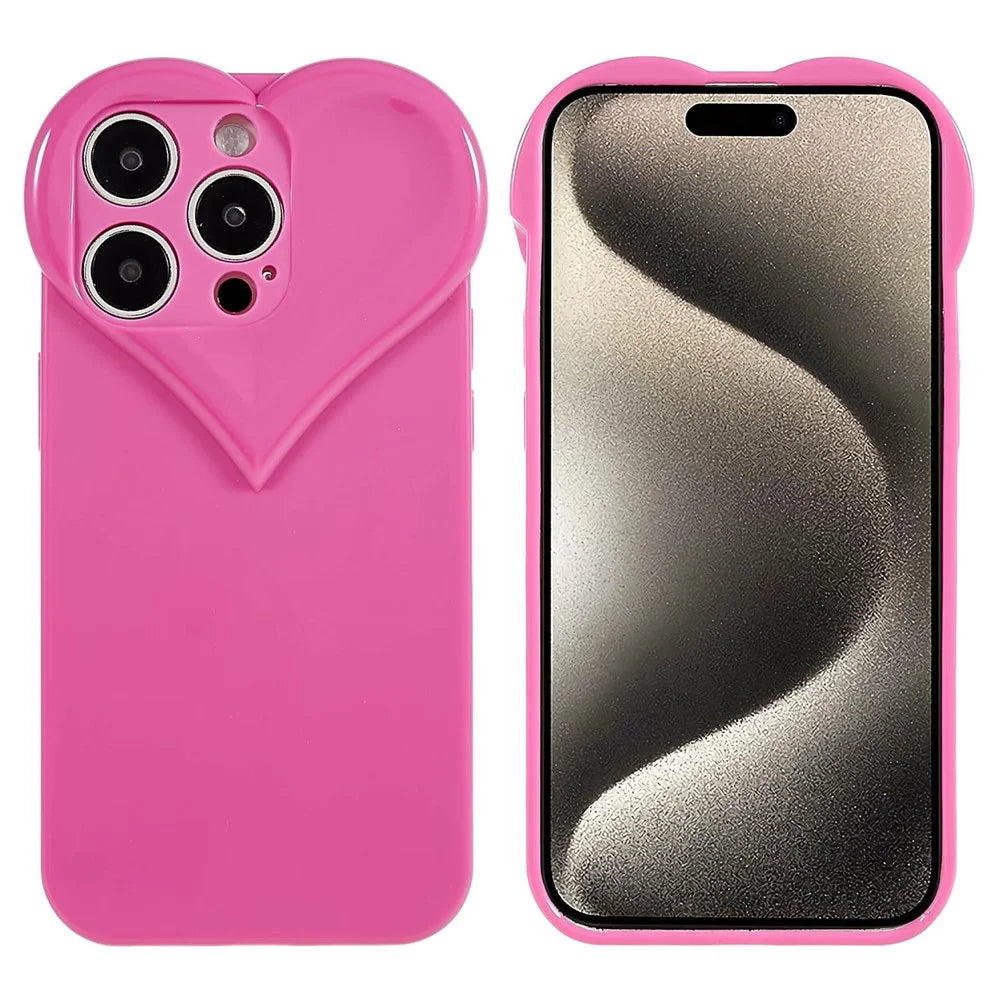 For iPhone 15 Pro Max Cell Phone Case Heart Shaped Camera Protection Phone Cover  Anti-fingerprint TPU Shell - Rose - 1