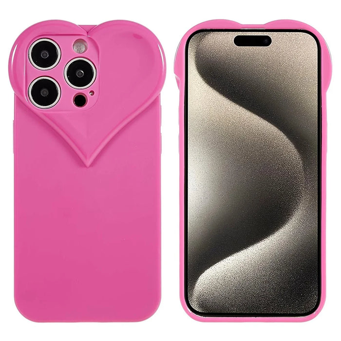 For iPhone 15 Pro Max Cell Phone Case Heart Shaped Camera Protection Phone Cover  Anti-fingerprint TPU Shell - Rose - 1