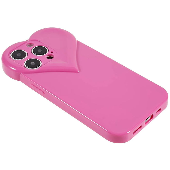 For iPhone 15 Pro Max Cell Phone Case Heart Shaped Camera Protection Phone Cover  Anti-fingerprint TPU Shell - Rose - 5