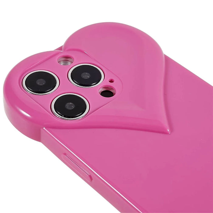 For iPhone 15 Pro Max Cell Phone Case Heart Shaped Camera Protection Phone Cover  Anti-fingerprint TPU Shell - Rose - 7