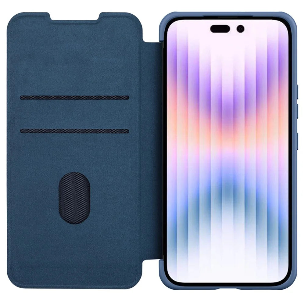 NILLKIN Qin Pro Series for iPhone 15 Pro Shockproof Case Sliding Lens Cover PU Leather Phone Shell with Card Holder - Blue - 2