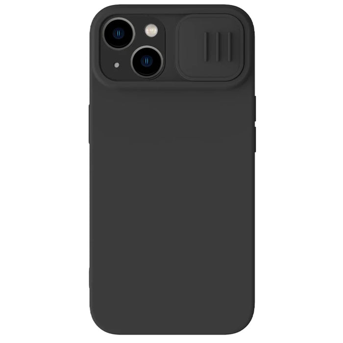 NILLKIN For iPhone 15 Plus PC + Liquid Silicone Case Anti-scratch Phone Cover with Slide Camera Lid - Black - 1