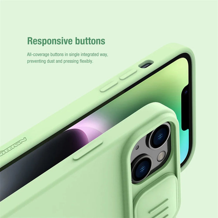 NILLKIN For iPhone 15 Plus PC + Liquid Silicone Case Anti-scratch Phone Cover with Slide Camera Lid - Black - 6