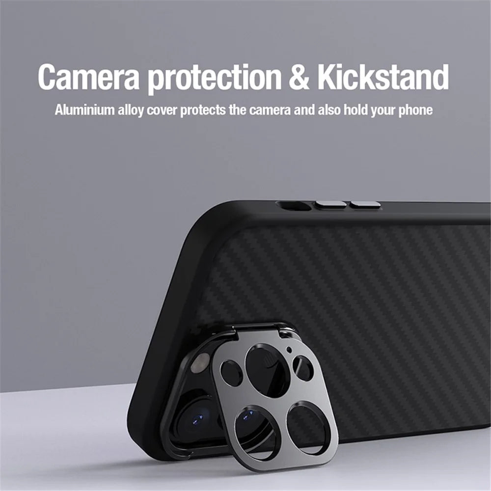 NILLKIN Carboprof Phone Case for iPhone 15 Pro , Camera Kickstand TPU+Aramid Fiber Cover Compatible with MagSafe - 3