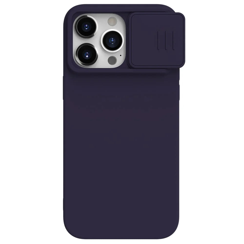 NILLKIN For iPhone 15 Pro Slide Camera Lid Anti-scratch Cover Liquid Silicone + PC Phone Case - Dark Purple - 1