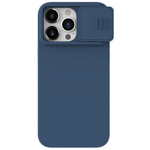 NILLKIN For iPhone 15 Pro Max Slide Camera Protection Phone Cover Liquid Silicone + PC Back Case - Midnight Blue - 1