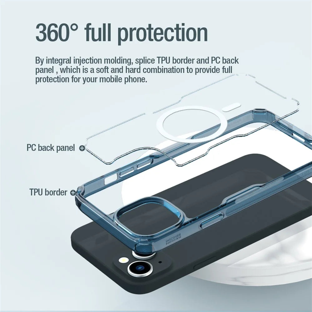 NILLKIN Nature Pro Series for iPhone 15 PC+TPU Clear Phone Case Magnetic Cover Compatible with MagSafe - Blue - 5