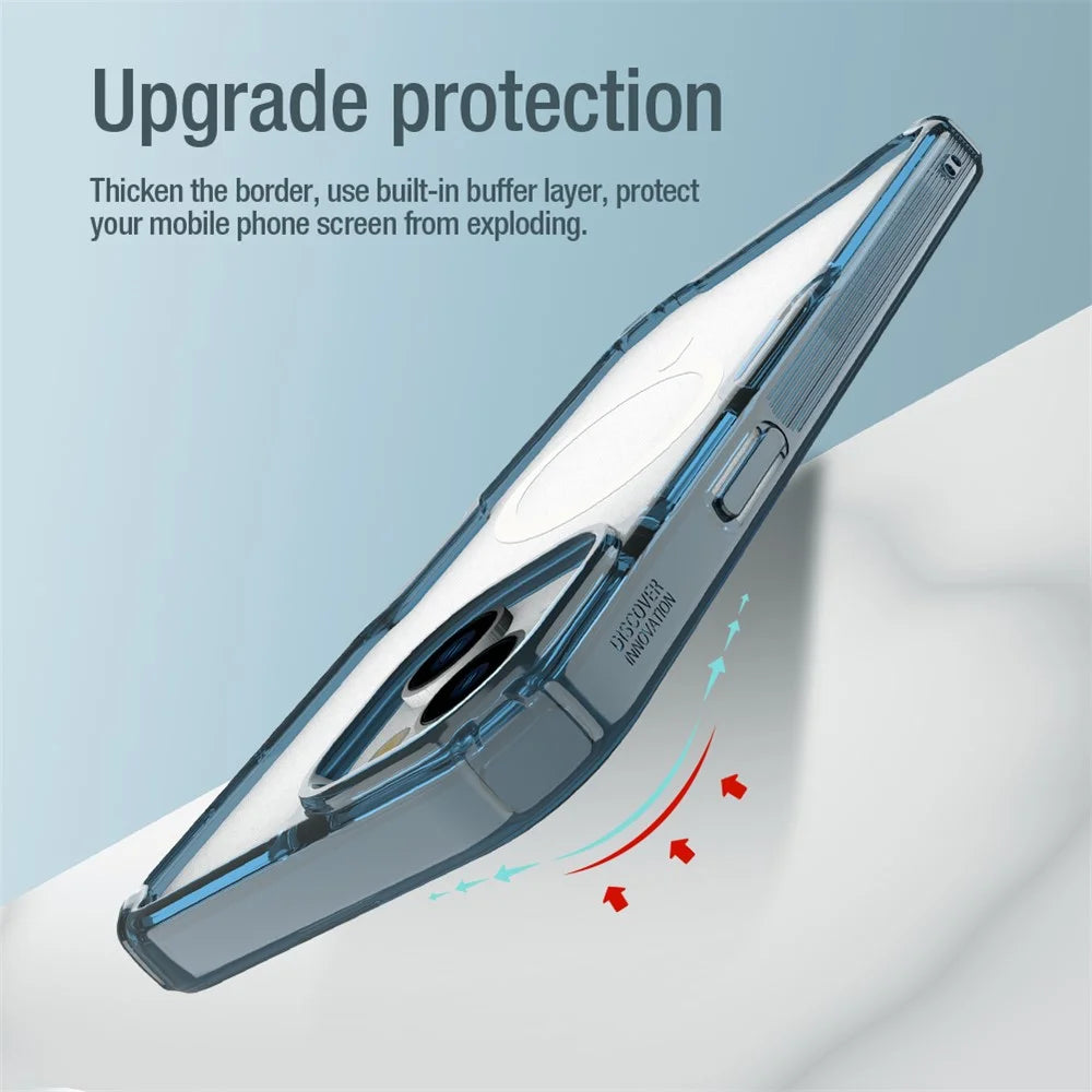NILLKIN Nature Pro Series for iPhone 15 PC+TPU Clear Phone Case Magnetic Cover Compatible with MagSafe - Blue - 6