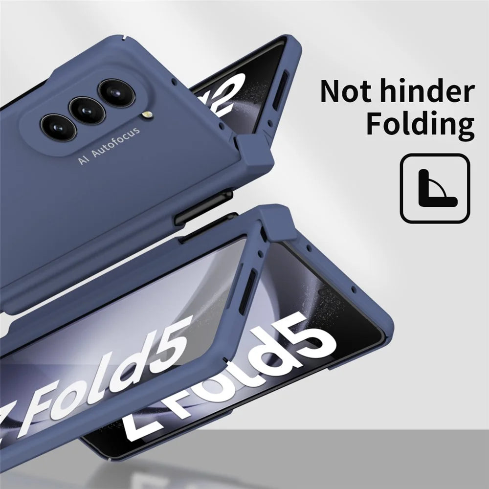 For Samsung Galaxy Z Fold5 5G PC Phone Case Anti-drop Cover with Tempered Glass Screen Film and Stylus - Blue - 2