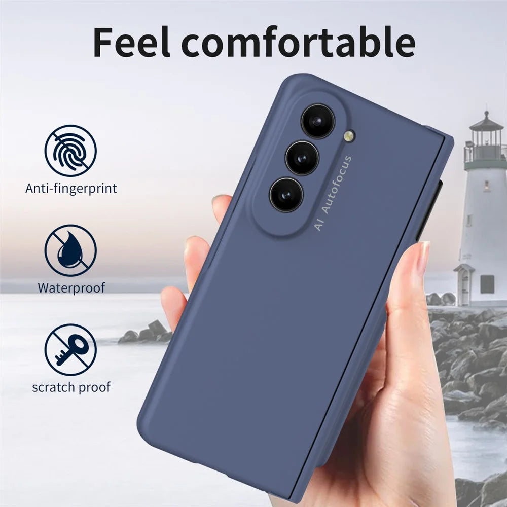 For Samsung Galaxy Z Fold5 5G PC Phone Case Anti-drop Cover with Tempered Glass Screen Film and Stylus - Blue - 3
