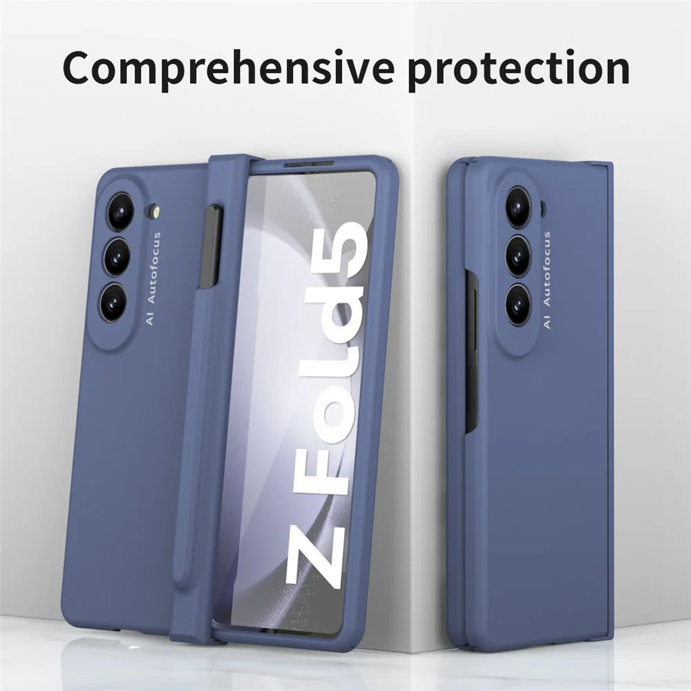 For Samsung Galaxy Z Fold5 5G PC Phone Case Anti-drop Cover with Tempered Glass Screen Film and Stylus - Blue - 6