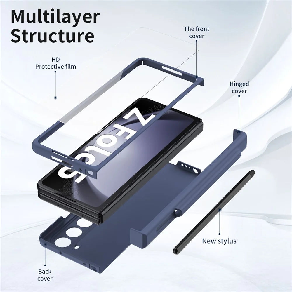 For Samsung Galaxy Z Fold5 5G PC Phone Case Anti-drop Cover with Tempered Glass Screen Film and Stylus - Blue - 7