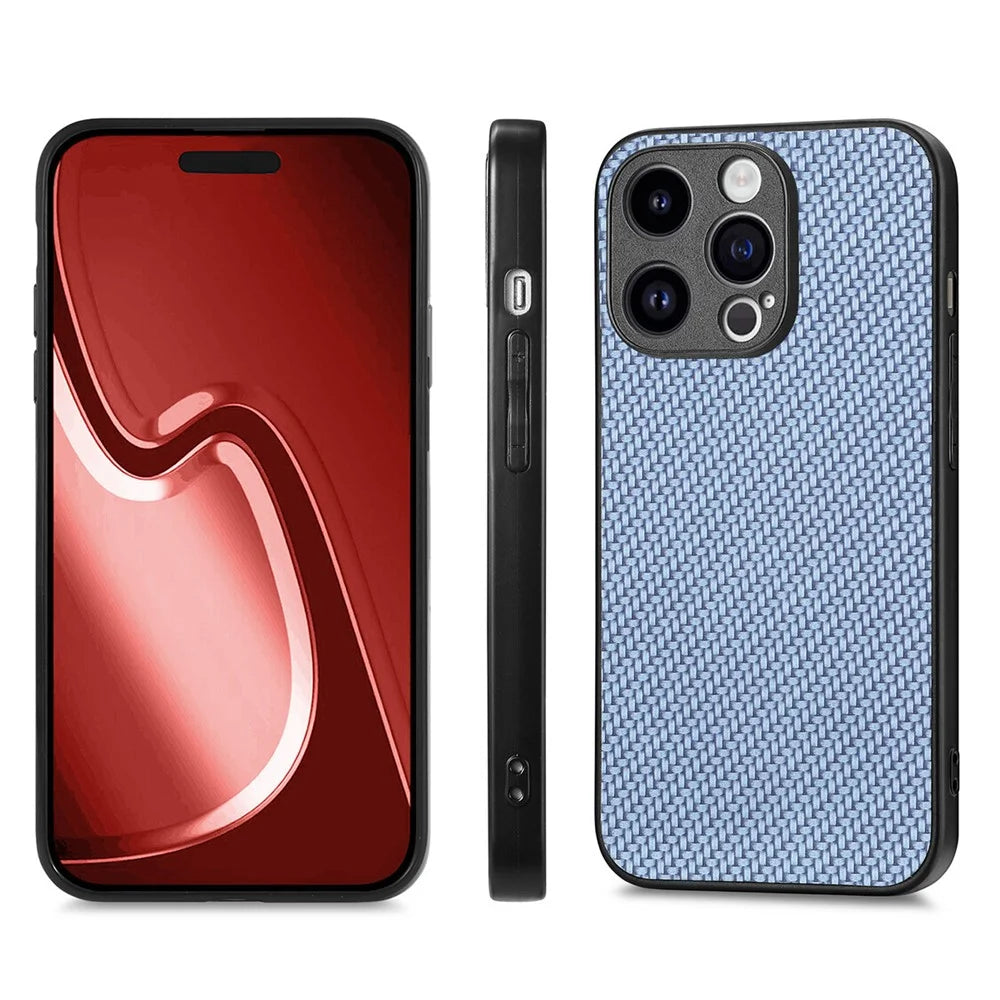 ENKAY HAT PRINCE For iPhone 14 Pro Max Leather+PC Case Carbon Fiber Phone Cover with High Aluminium-silicon Glass Film - Blue - 2