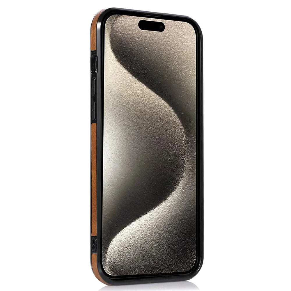 For iPhone 15 Pro Max Case TPU+PU Phone Cover Logo View Design Shockproof Shell - Brown - 2