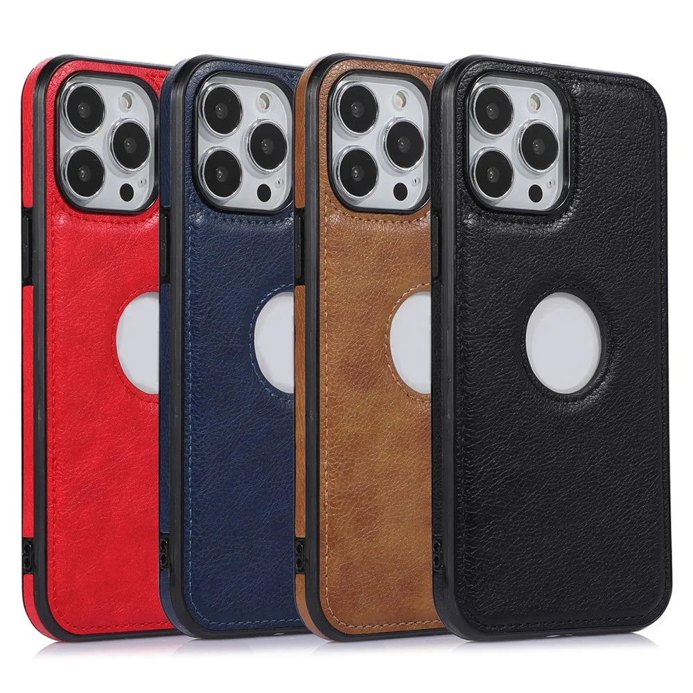 For iPhone 15 Pro Max Case TPU+PU Phone Cover Logo View Design Shockproof Shell - Brown - 3
