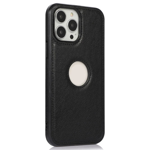 Shockproof Shell for iPhone 15 Pro Case TPU+PU Phone Cover with Logo View Design - Black - 1