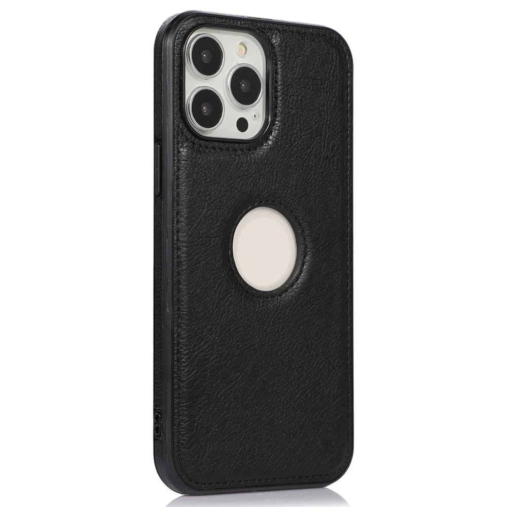 Shockproof Shell for iPhone 15 Pro Case TPU+PU Phone Cover with Logo View Design - Black - 1