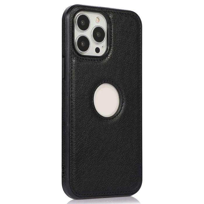 Shockproof Shell for iPhone 15 Pro Case TPU+PU Phone Cover with Logo View Design - Black - 1