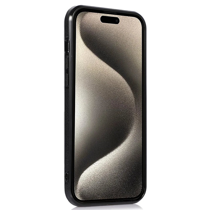 Shockproof Shell for iPhone 15 Pro Case TPU+PU Phone Cover with Logo View Design - Black - 2