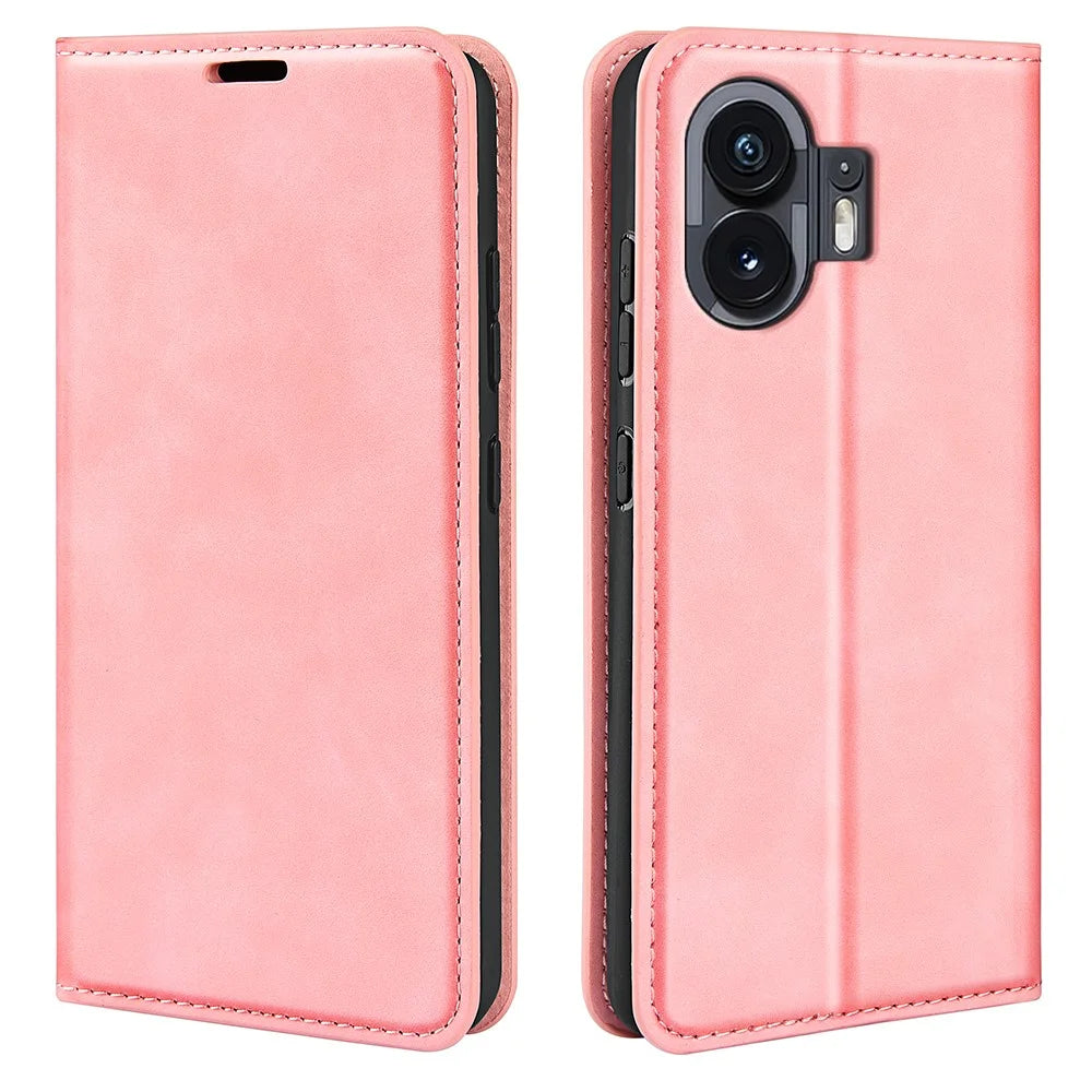 PU Leather Phone Case for Nothing Phone (2) , Wallet Stand Anti-drop Skin-touch Feeling Cover - Pink - 1