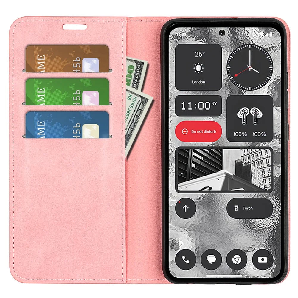 PU Leather Phone Case for Nothing Phone (2) , Wallet Stand Anti-drop Skin-touch Feeling Cover - Pink - 2