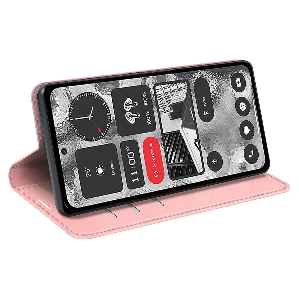 PU Leather Phone Case for Nothing Phone (2) , Wallet Stand Anti-drop Skin-touch Feeling Cover - Pink - 3