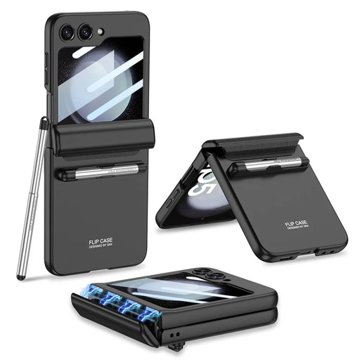 GKK For Samsung Galaxy Z Flip5 5G Case Magnetic Hinge PC Phone Cover with Small Screen Film + Stylus Pen - Black - 1