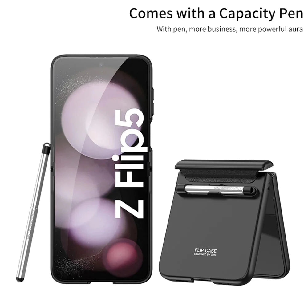 GKK For Samsung Galaxy Z Flip5 5G Case Magnetic Hinge PC Phone Cover with Small Screen Film + Stylus Pen - Black - 2