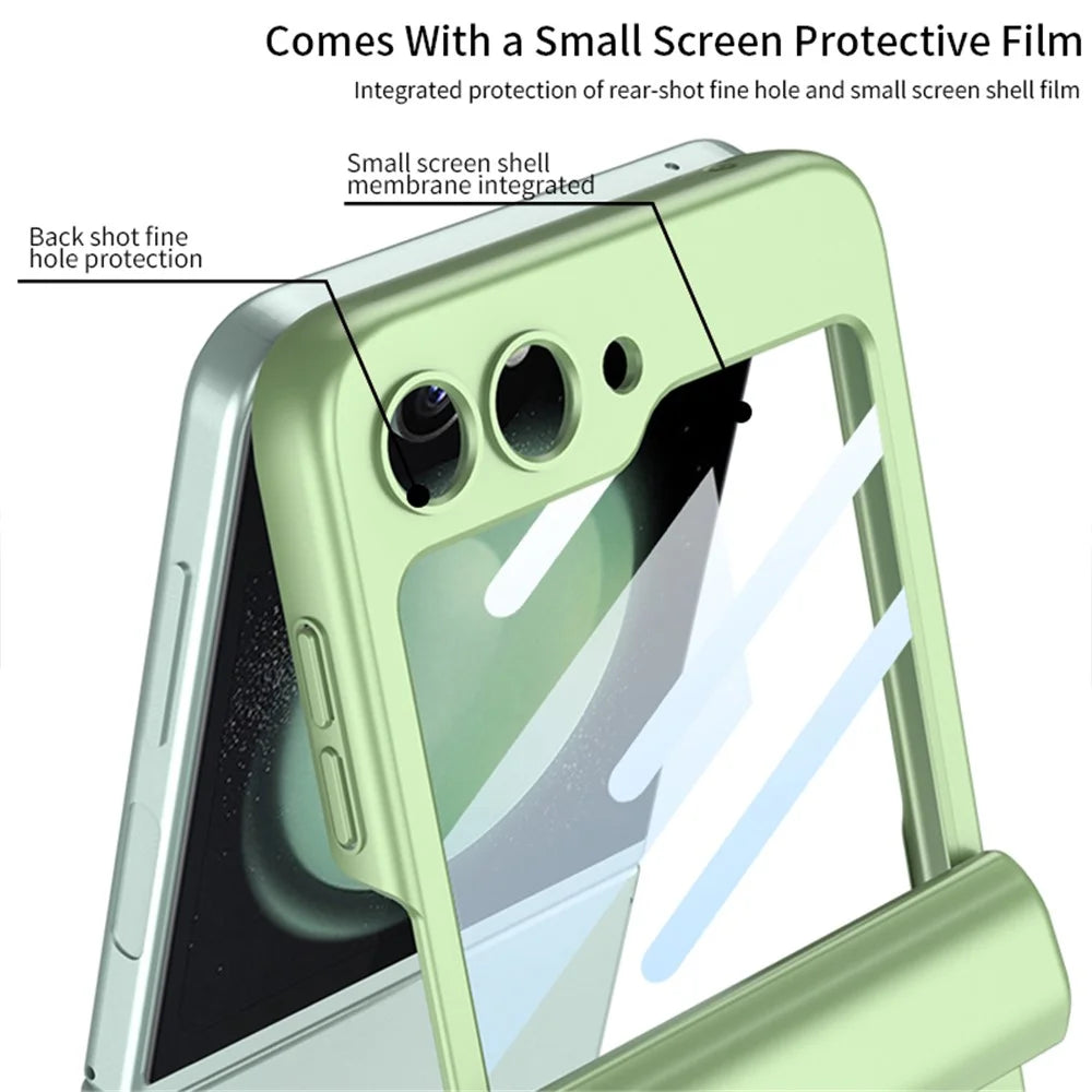 GKK For Samsung Galaxy Z Flip5 5G Case Magnetic Hinge PC Phone Cover with Small Screen Film + Stylus Pen - Black - 5