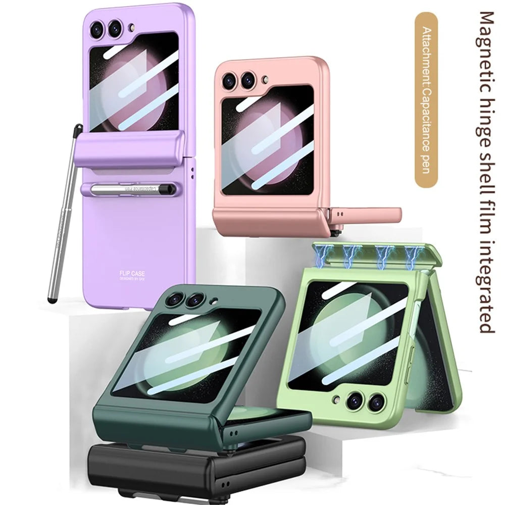 GKK For Samsung Galaxy Z Flip5 5G Case Magnetic Hinge PC Phone Cover with Small Screen Film + Stylus Pen - Black - 7